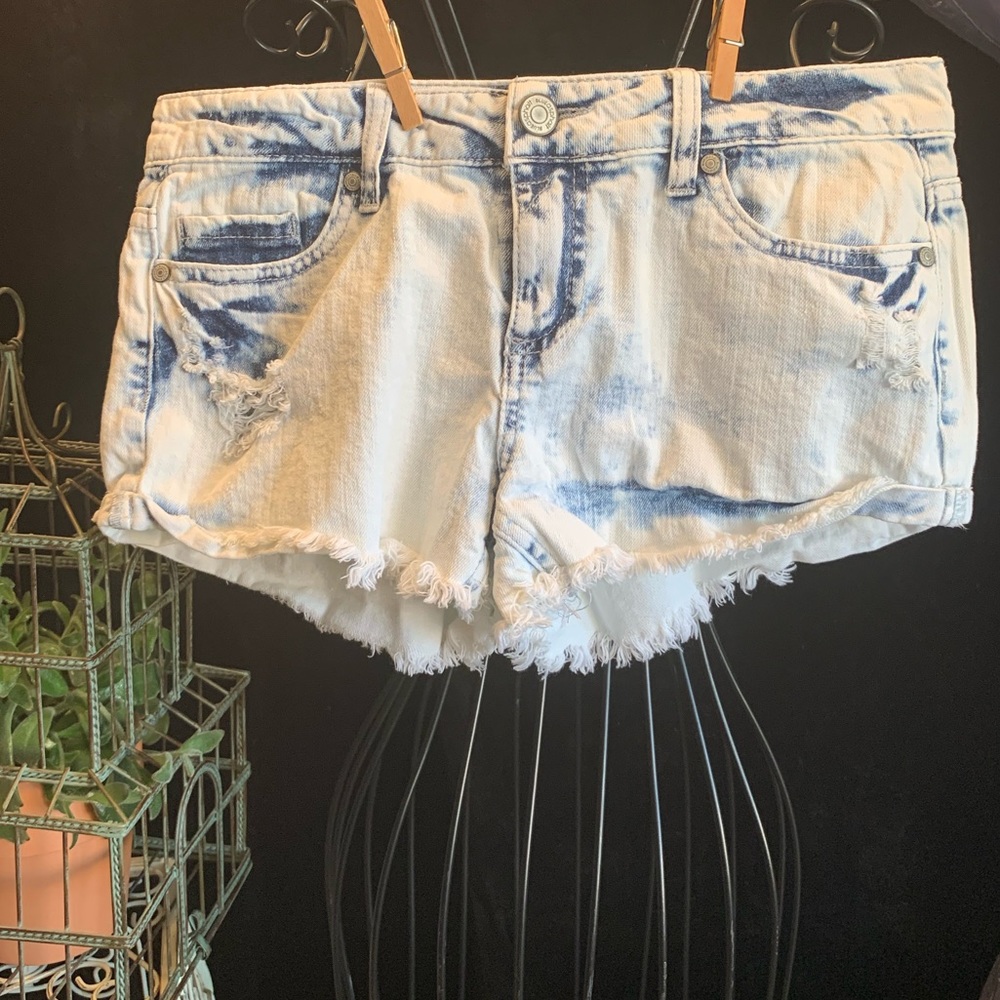 Blue Asphalt Acid Wash Shorts Distressed Cutoffs Raw Hem Low-Rise Sz 5